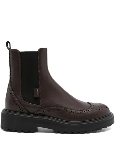 Twinset Brogue Chelsea Boots In Brown