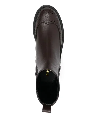 Twinset Brogue Chelsea Boots In Brown
