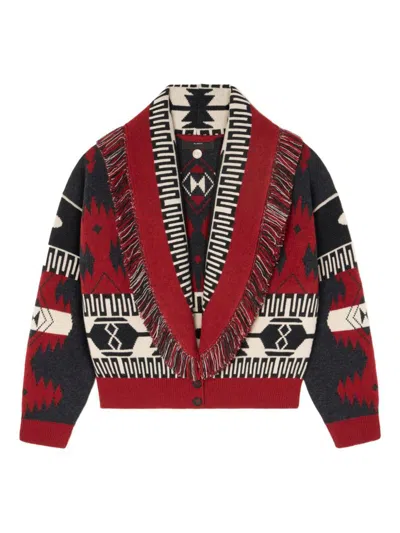 Alanui Icon Intarsia Wool And Cashmere Cardigan In Brown