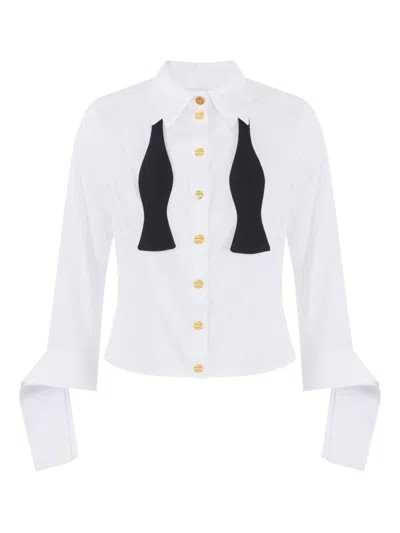 Elisabetta Franchi Cropped Top With Long Cuffs And Buttons In White