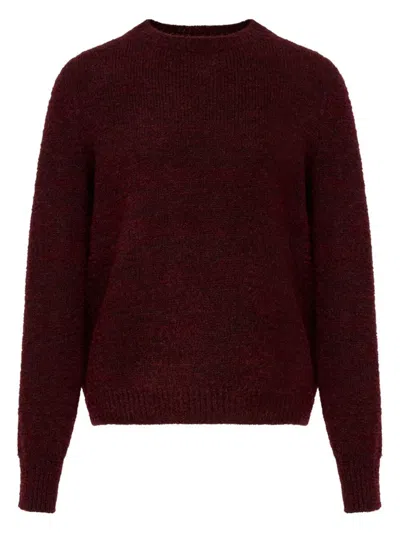 Maison Margiela Dropped Shoulder Burgundy Wool Sweater With Ribbed Details In Red