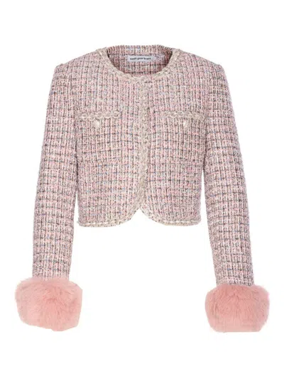 Self-portrait Crystal-embellished Tweed Jacket In Pink