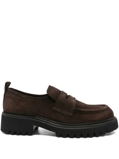 Guglielmo Rotta Penny-suede Loafers In Brown