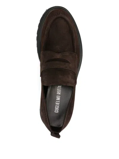 Guglielmo Rotta Penny-suede Loafers In Brown