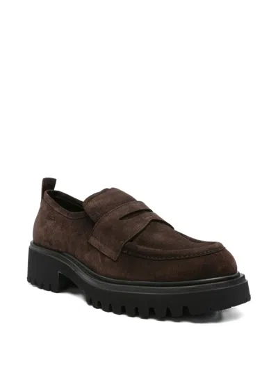 Guglielmo Rotta Penny-suede Loafers In Brown