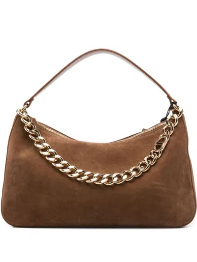 Twinset Twin-set Curved Suede Crossbody Bag With Chain Strap In Brown