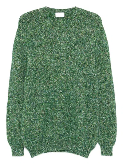 Scaglione Textured Knit Sweater In Rich Green Marled Pattern In Green