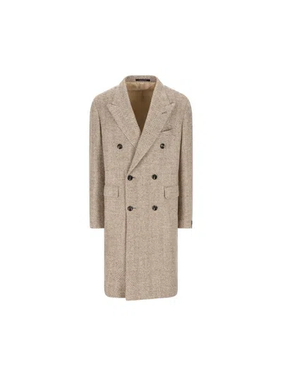 Tagliatore Double-breasted Herringbone Coat In Gray