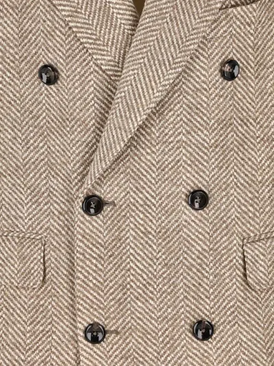 Tagliatore Double-breasted Herringbone Coat In Gray