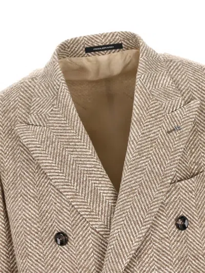 Tagliatore Double-breasted Herringbone Coat In Gray
