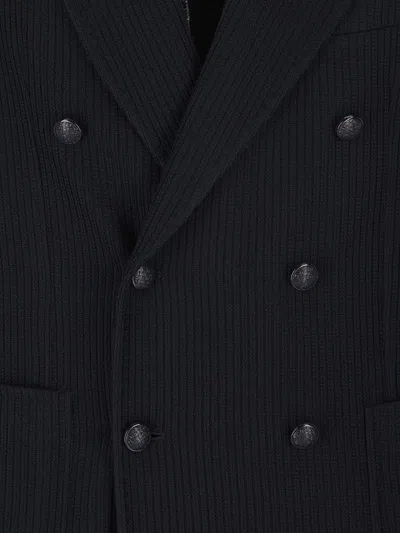 Tagliatore Ribbed Double-breasted Jacket In Blue