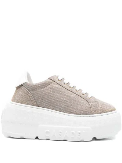 Casadei Low Top Platform Sneakers With Metallic Finish In Gold
