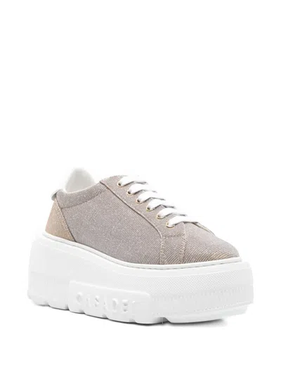 Casadei Low Top Platform Sneakers With Metallic Finish In Gold