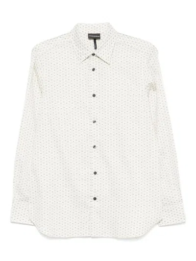 Emporio Armani Geometric Print Cotton Shirt With Button-down Collar In White