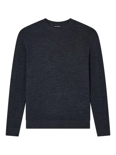 Emporio Armani Virgin Wool Jumper With Embossed Jacquard Pattern In Gray