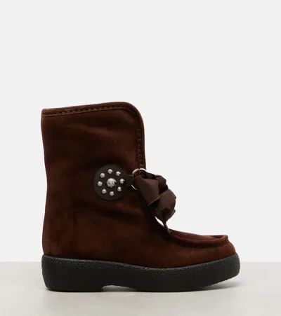 Valentino Suede Sheep Shearling Snow Booties In Brown