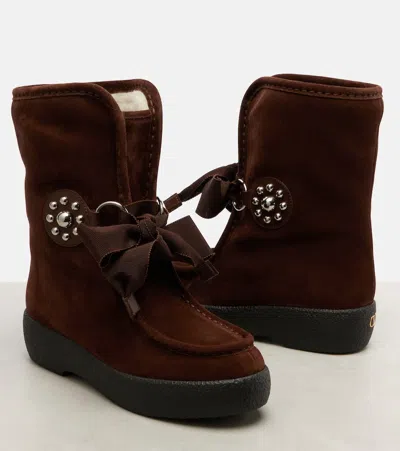 Valentino Suede Sheep Shearling Snow Booties In Brown