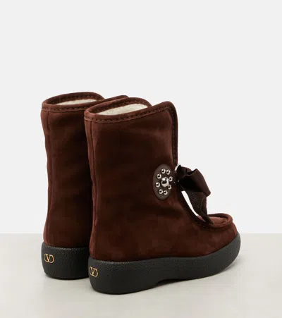 Valentino Suede Sheep Shearling Snow Booties In Brown