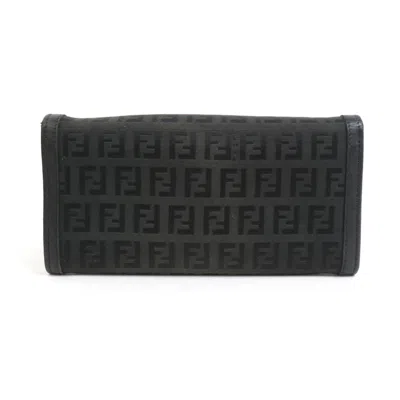 Pre-owned Fendi Black Canvas Leather Long Wallet (tri-fold) ()