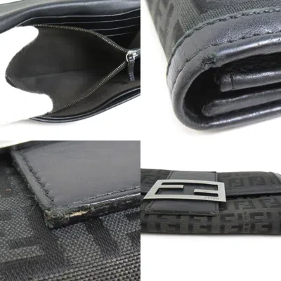 Pre-owned Fendi Black Canvas Leather Long Wallet (tri-fold) ()