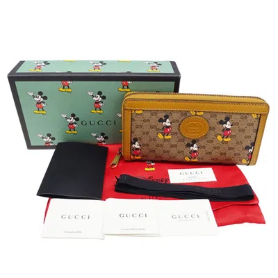 Pre-owned Gucci Beige Brown Pvc Long Wallet (bi-fold) () In Multi