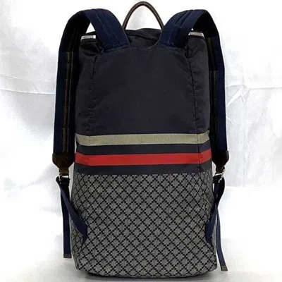 Pre-owned Gucci Diamante Gray Navy Nylon Leather Backpack ()
