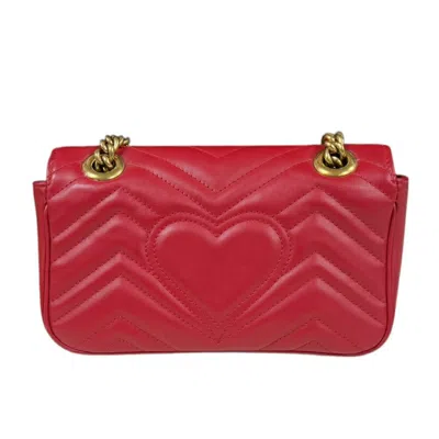 Pre-owned Gucci Gg Marmont Red Color Leather Shoulder Bag ()