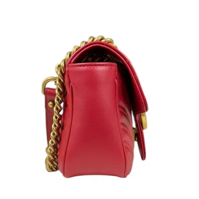 Pre-owned Gucci Gg Marmont Red Color Leather Shoulder Bag ()