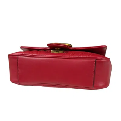 Pre-owned Gucci Gg Marmont Red Color Leather Shoulder Bag ()