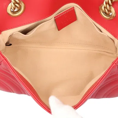 Pre-owned Gucci Gg Marmont Red Color Leather Shoulder Bag ()