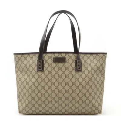 Pre-owned Gucci Gg Plus Beige Dark Brown Pvc Leather Shoulder Bag Tote Bag ()