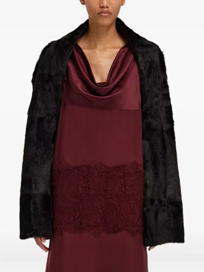 Ferragamo Rayon Fake Fur Shoulder Wrap In Black