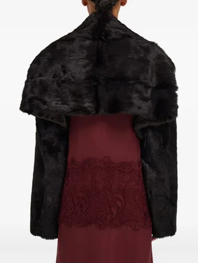 Ferragamo Rayon Fake Fur Shoulder Wrap In Black