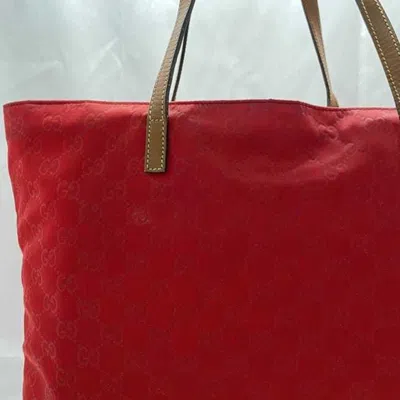 Pre-owned Gucci Red Color Nylon Leather Tote Bag ()