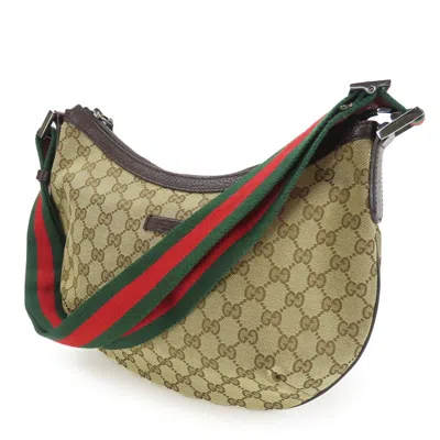 Pre-owned Gucci Sherry Line Beige Brown Gg Canvas Leather Shoulder Bag ()
