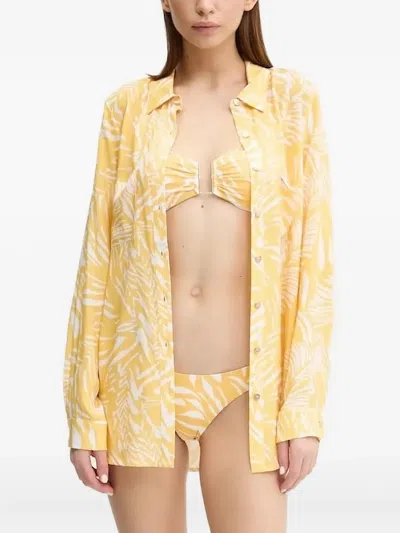 Melissa Odabash Leaf-print Button-down Shirt In White