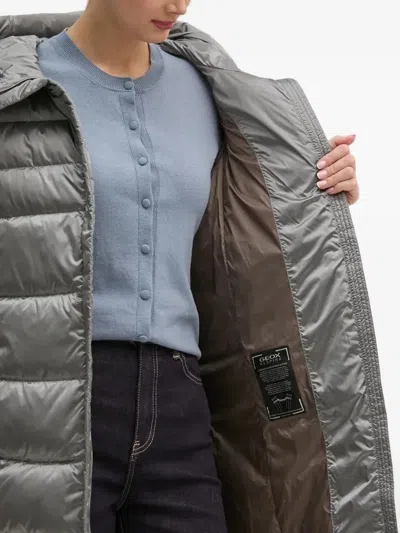 Geox Hooded Quilted Jacket In Gray