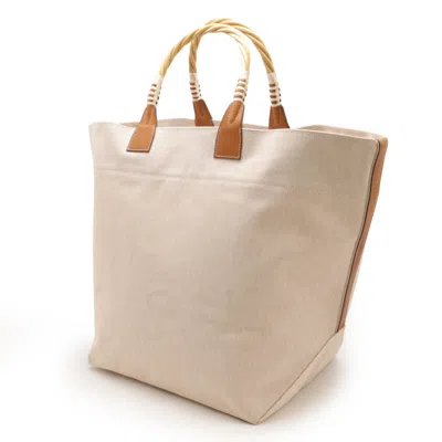 Pre-owned Hermes Beige Brown Toile H Straw Barenia Leather Tote Bag ()