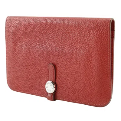 Pre-owned Hermes Dogon Red Color Taurillon Clemence Leather Long Wallet (bi-fold) ()