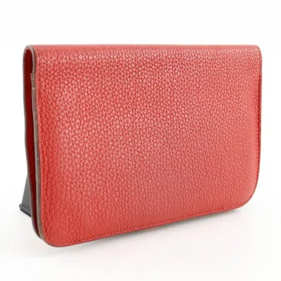 Pre-owned Hermes Dogon Red Color Taurillon Clemence Leather Long Wallet (bi-fold) ()