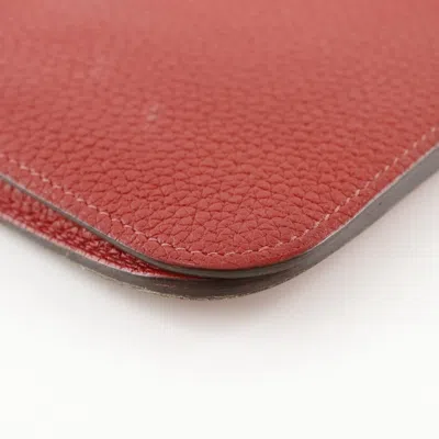 Pre-owned Hermes Dogon Red Color Taurillon Clemence Leather Long Wallet (bi-fold) ()
