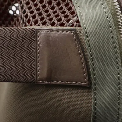 Pre-owned Hermes Dark Brown Khaki Canvas Leather Boston Bag Shoulder Bag ()