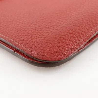 Pre-owned Hermes Dogon Red Color Taurillon Clemence Leather Long Wallet (bi-fold) ()