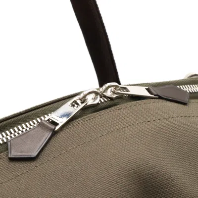 Pre-owned Hermes Dark Brown Khaki Canvas Leather Boston Bag Shoulder Bag ()
