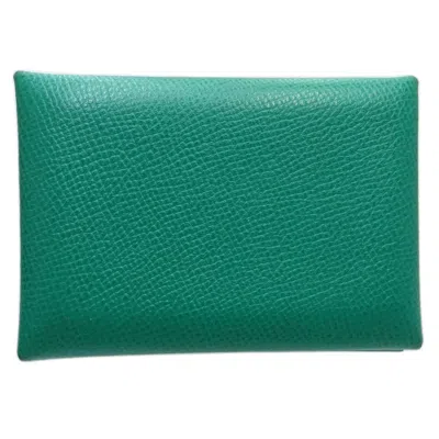 Pre-owned Hermes Vert Epsom Leather Coin Purse/coin Case () In Green