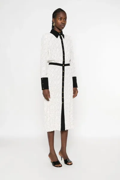 Elisabetta Franchi Geometric-print Button-front Maxi Dress In White