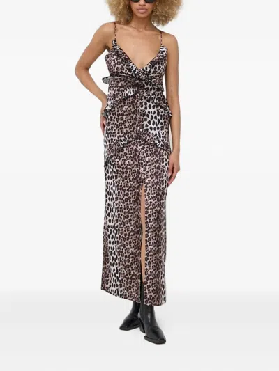 Notes Du Nord Leopard-print Ruffled Maxi Dress In Gold