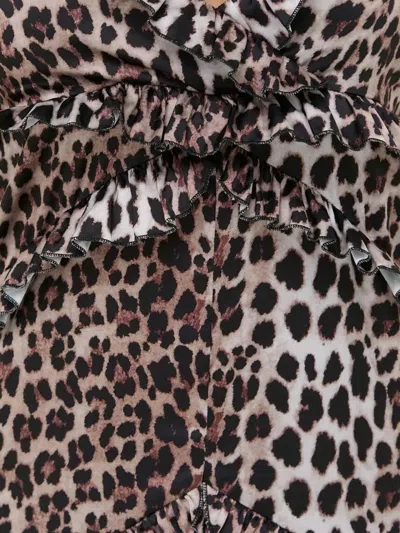Notes Du Nord Leopard-print Ruffled Maxi Dress In Gold