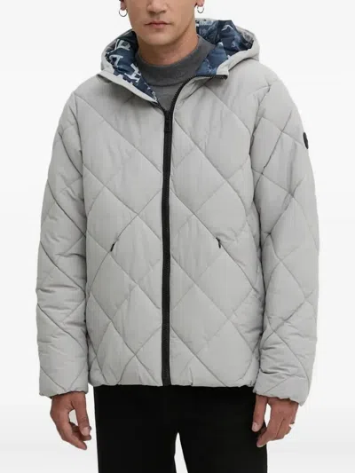 Desigual Diamond-pattern Reversible Padded Jacket In Gray