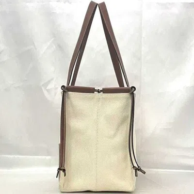 Pre-owned Loewe Brown White Canvas Leather Tote Bag ()